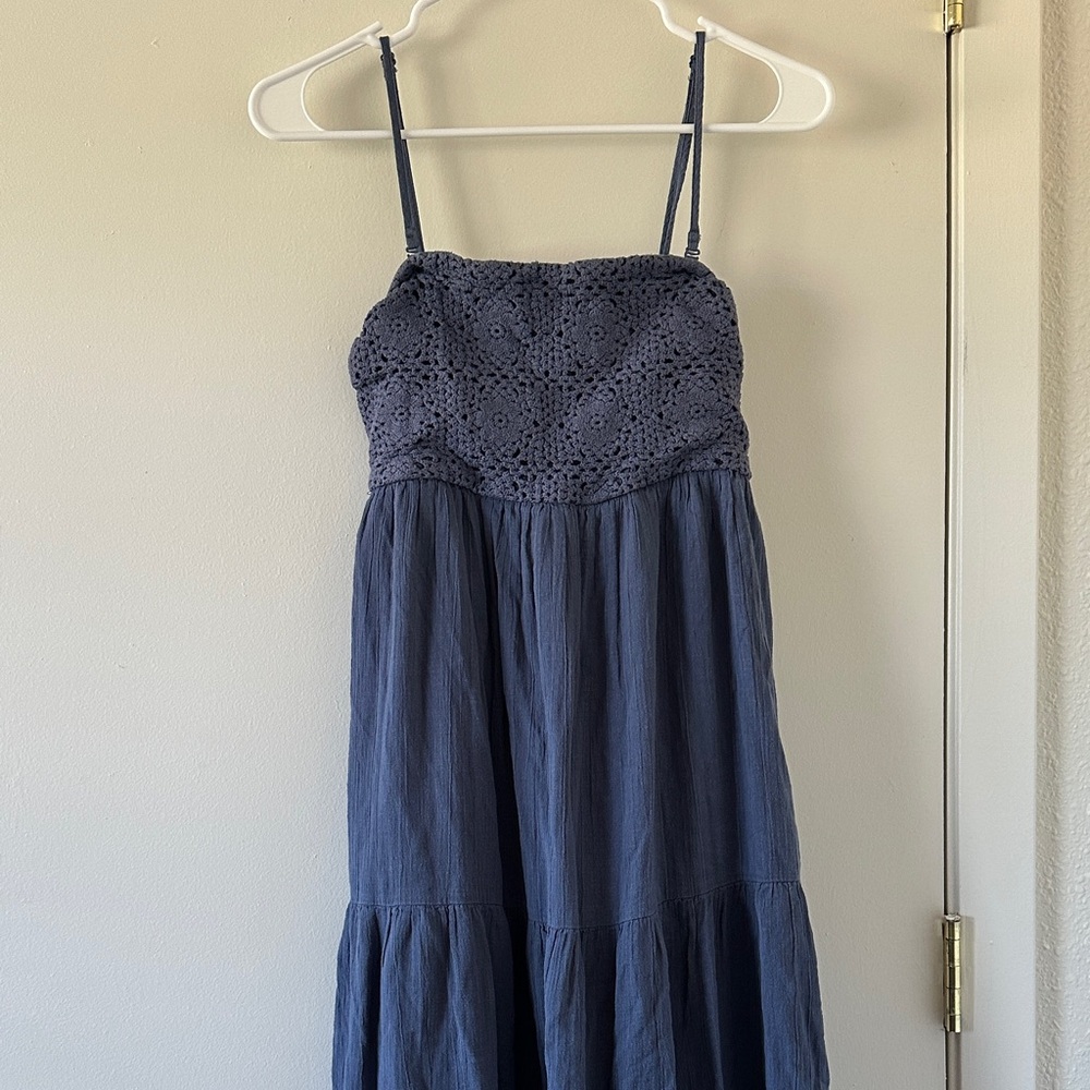 Blue Crochet Top Dress with pockets